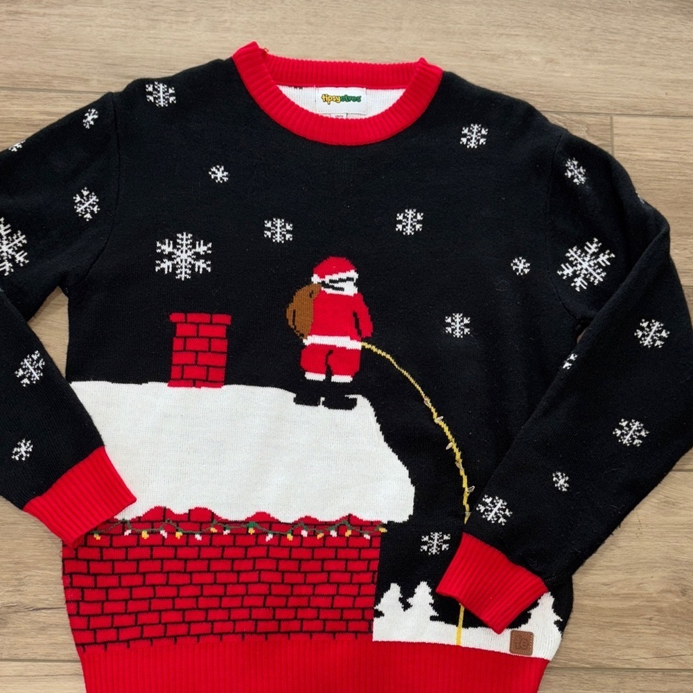 Tipsy Elves Black and Red Santa Roof Sweater youth size XLarge